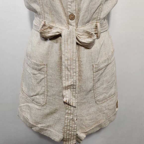 Shinestar Women Size M Linen Blend Button Front Belted Sleeveless Romper Casual - Picture 3 of 15